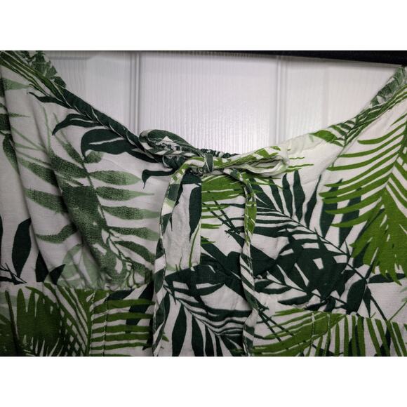 Tropical Palm Print Mini Dress Size S | Off Shoulder Smocked Puff Sleeve Japna - Picture 4 of 10